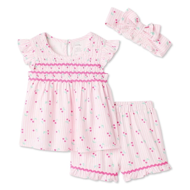 Ensemble 3 pièces avec short à smocks George pour bébés filles