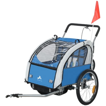 Aosom Remorque Vélo 2-en-1 pour Enfants, Porte-Bébé Poussette Pliable, Bleu