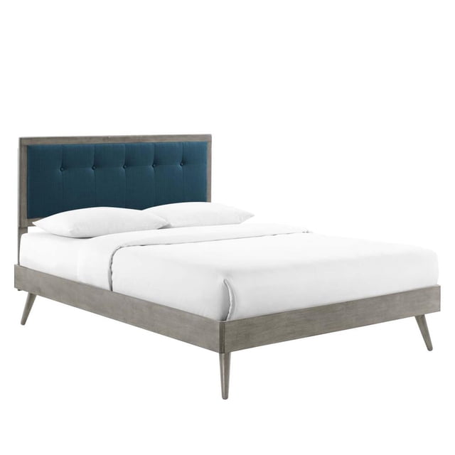 Modway Willow Queen Wood Platform Bed with Splayed Legs in Gray/Azure