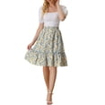 thumbnail image 2 of Unique Bargains Women's Ruffle Hem Flowy Tiered A-Line Floral Midi Skirts White Yellow S, 2 of 6