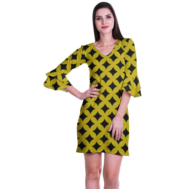 Moomaya Robe Courte Imprimée pour Femmes, Manches Évasées, Coupe Droite, Robes pour Femmes, Vêtements d'Été Décontractés