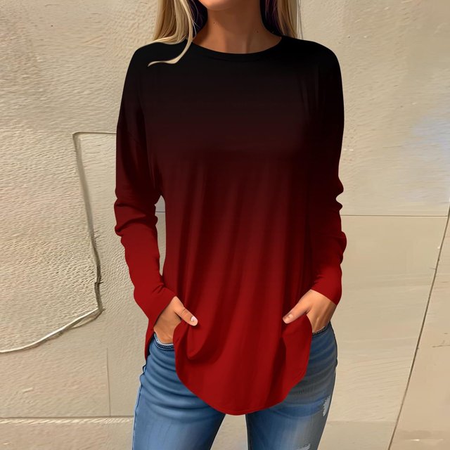 Birdeem Blouses d'Automne à Col Rond pour Femmes, Mode Smockée, Manches Longues