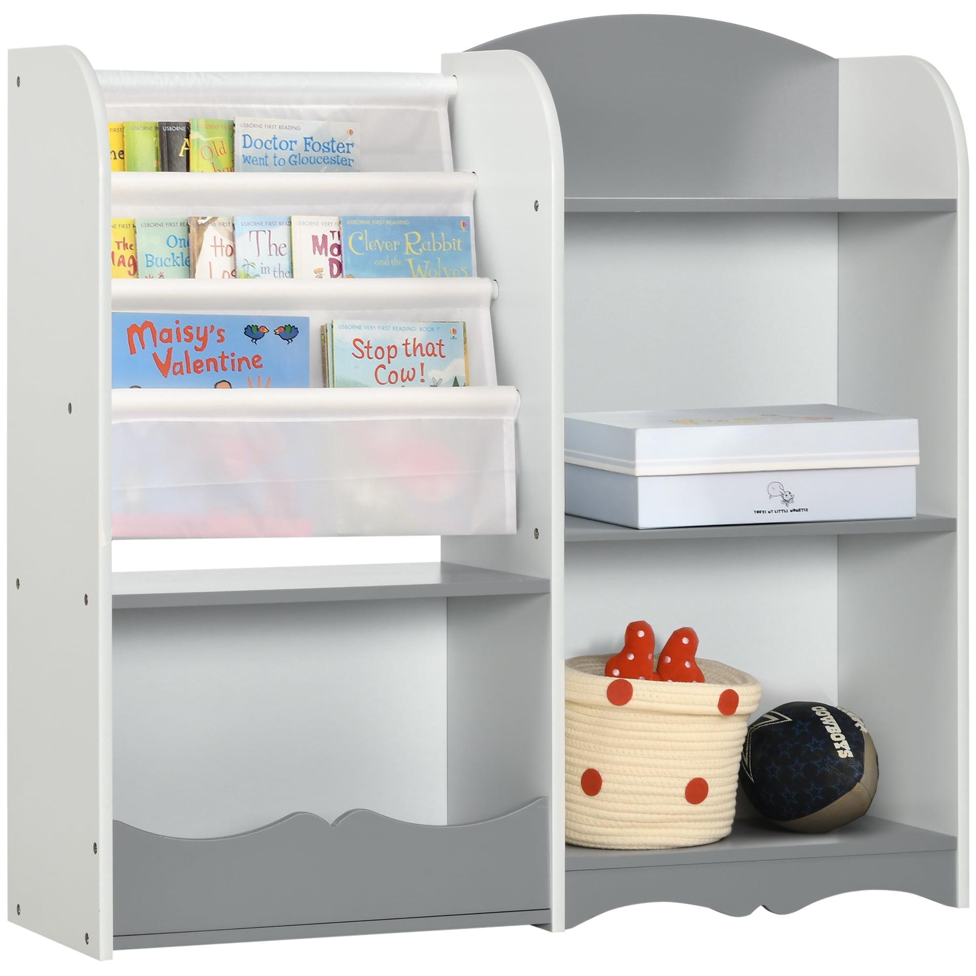 Qaba Kids Toy Storage Organizer Shelf, Children Bookshelf for Bedroom, Grey