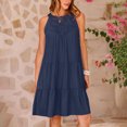 thumbnail image 2 of Penkiiy Robe d'Été Sans Manches pour Femmes, Dos Nu, Décontractée, Ligne A, à Volants, Robe de Plage, Vacances, Mini Robe, Bleu Marine, 2 of 9