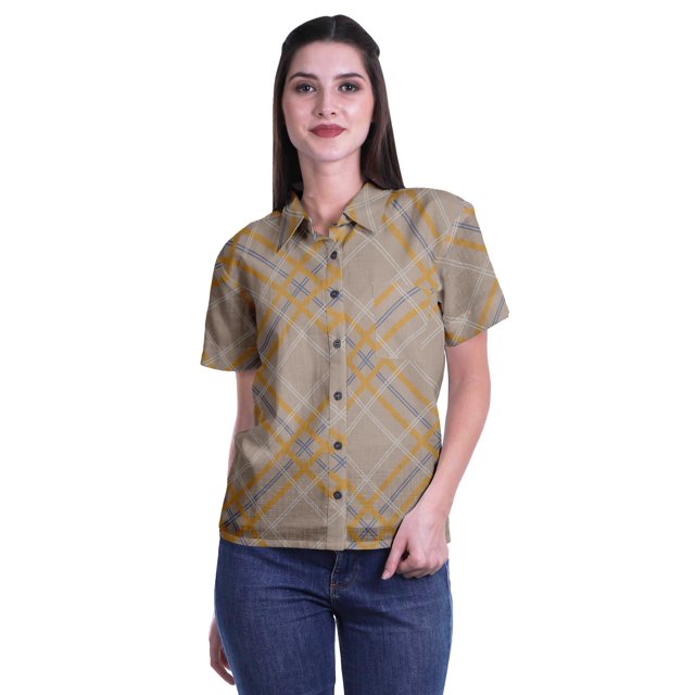 Moomaya Chemise à Manches Mi-Longues Imprimée pour Femmes, Col Boutonné, Haut Décontracté