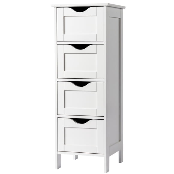 Ktaxon Wooden Bathroom Floor Storage Cabinet, Side Freestanding Cupboard with 4 Drawers for Entryway Kitchen Bedroom Living Room, White