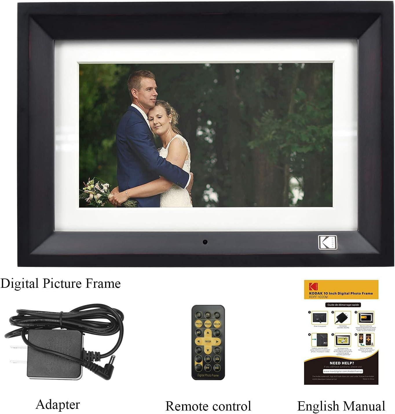 KODAK RDPF-1020V Cadre photo numérique 10,1 pouces IPS, 800 x 1280, cadre en bois 8 Go, noir