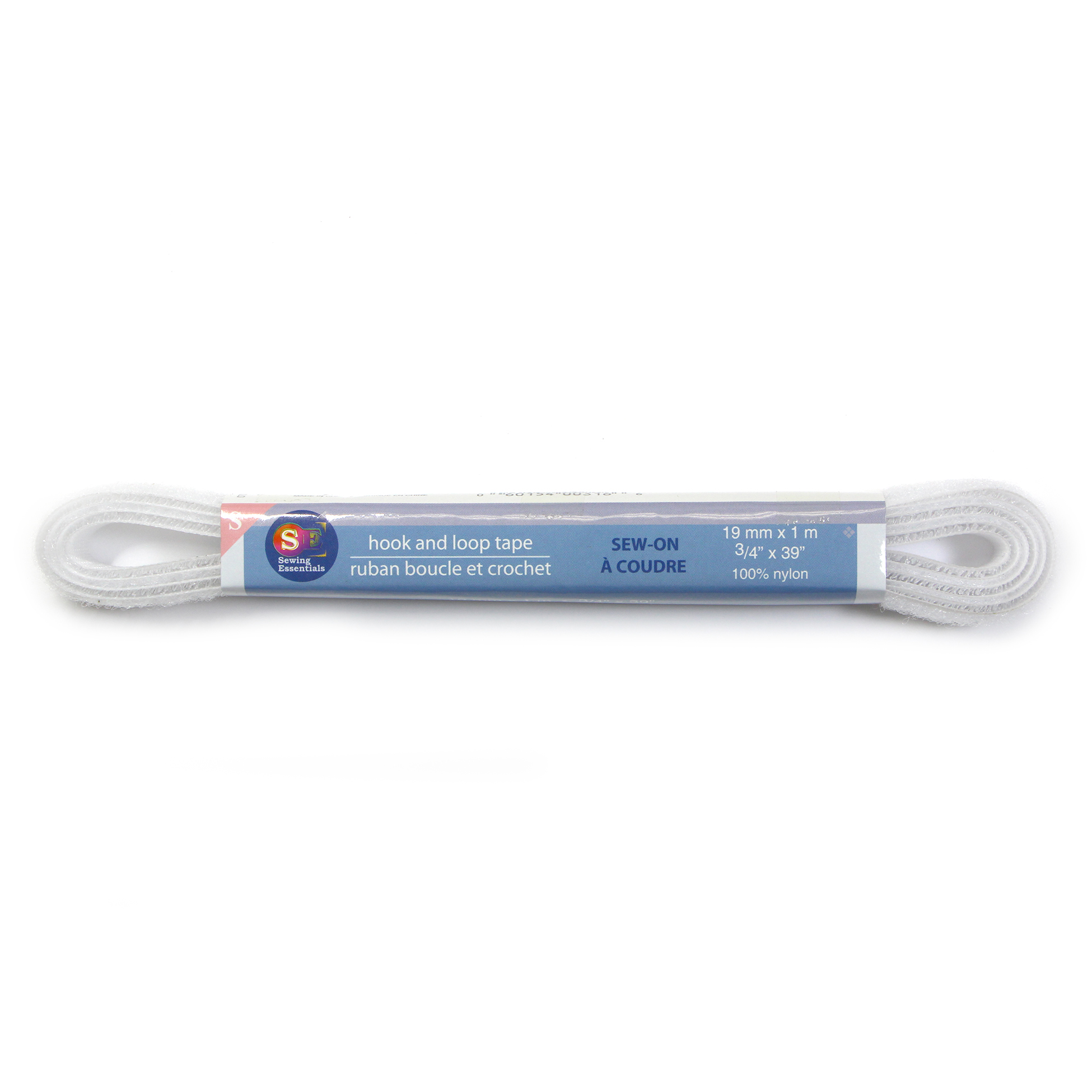 ESPRIT Sew-On Hook and Loop Tape, White, 19 mm (0.75 in) × 1 m (1.09 yd)
