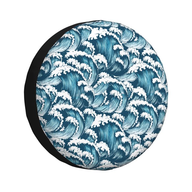 Lsque Housses de Pneu Motif Vagues Océan - Protecteur de Roue de Pneu Robuste pour Camion, SUV, Remorque, Véhicule Récréatif, RV-15 Pouces