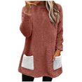 thumbnail image 1 of Yuyuzo Chandails en Molleton en Molleton pour Femmes Automne Hiver Manches Longues Col Rond avec Poches, 1 of 6