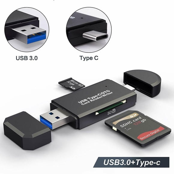 SD Card Reader 3 in 1 Micro USB Type C Portable Memory Card Reader and SD/TF Card Adapter with OTG Function for PC & Laptop