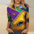thumbnail image 2 of Outfmvch Chemises Mardi Gras pour Femmes, Manches 3/4 Hauts pour Femmes, Tenue Mardi Gras pour Femmes, Blouses pour Femmes, Hauts d'Entraînement pour Femmes, Tunique Graphique de Carnaval Manches 3/4 Col Rond Blouse Blanche L, 2 of 5