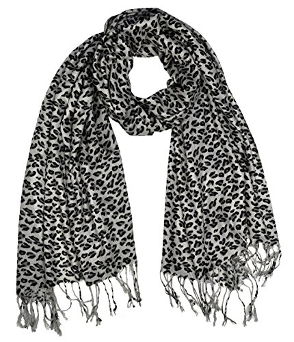 Peach Couture Animal Leopard Print Sheer Scarves Summer Shawls Wraps Fringes (Silver Grey)