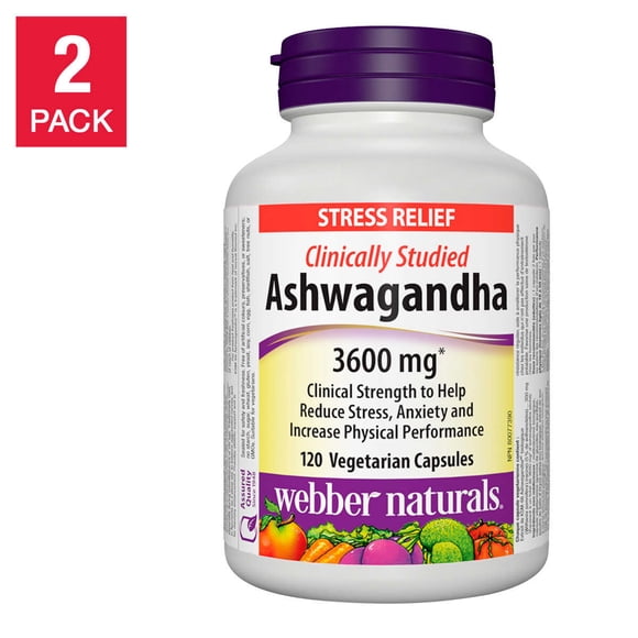 Webber Naturals Ashwagandha, 2 x 120 CAPSULES, DOSAGE : 3600 Mg, Végétarien