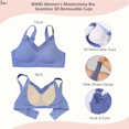 thumbnail image 3 of BIMEI Seamless Mastectomy Bra for Women Breast Prosthesis with Pockets Silky Smooth Bras Soft Daily Full Coverage Bralettes Bras with Removable Pads,Blue,2XL, 3 of 6