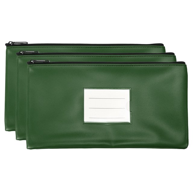 Unique Bargains Zipper Leatherette Money Deposit Bags with Clear Window, Green, 3 Count