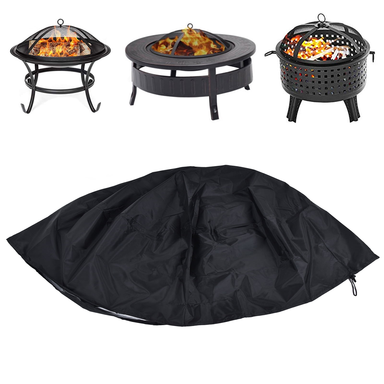 Housse de Foyer Ronde pour Patio Extérieur, Imperméable et Anti-Poussière pour Toutes les Saisons, Noir