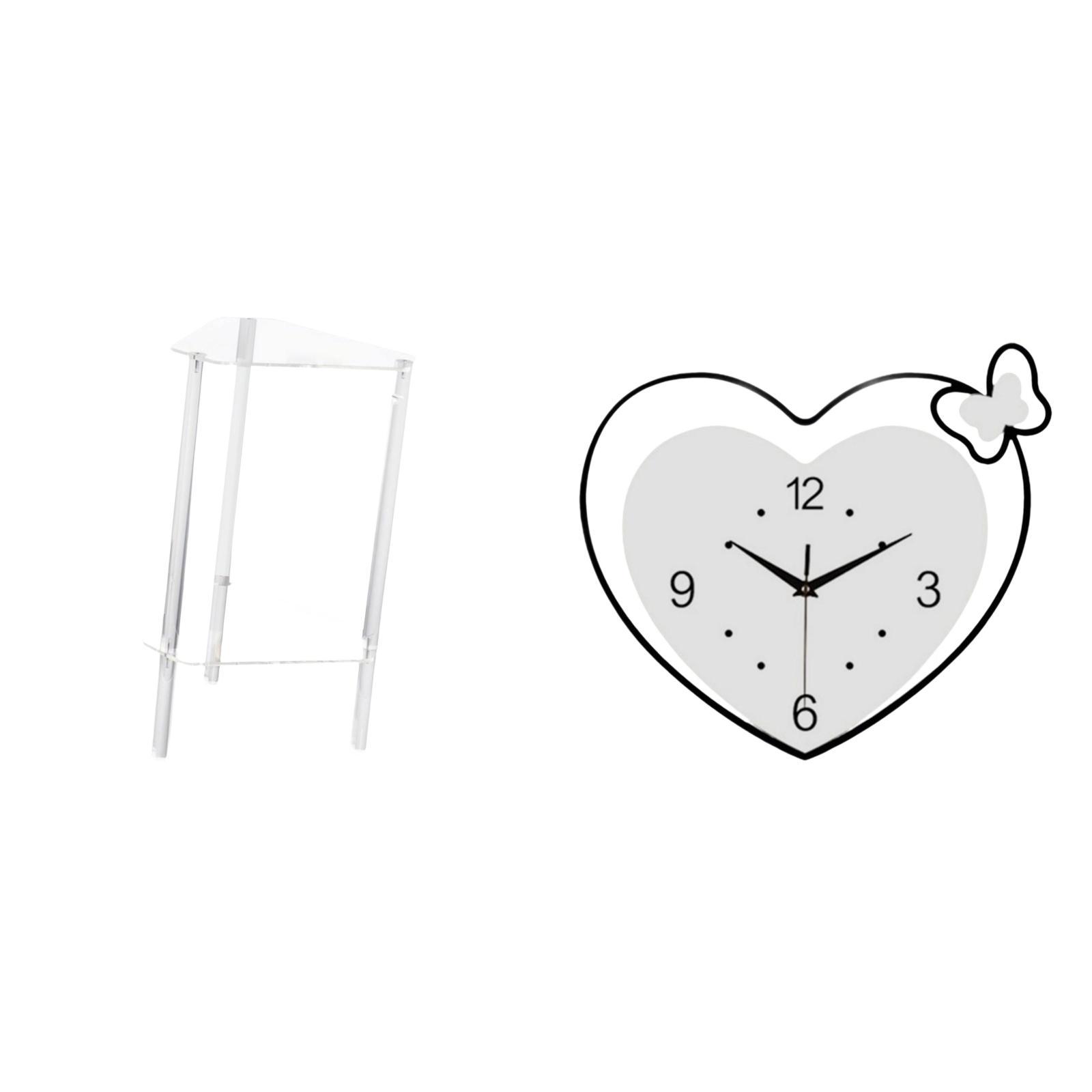Siruishop Minimalist Clear Acrylic Side Table NightStand with Heart Shape Wall Clock Modern Bedside Cabinet End Table Decorative Creative Design for Living Room Home Office Bedroom Study Room