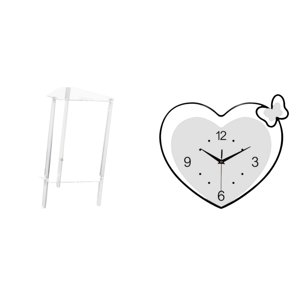 Siruishop Minimalist Clear Acrylic Side Table NightStand with Heart Shape Wall Clock Modern Bedside Cabinet End Table Decorative Creative Design for Living Room Home Office Bedroom Study Room