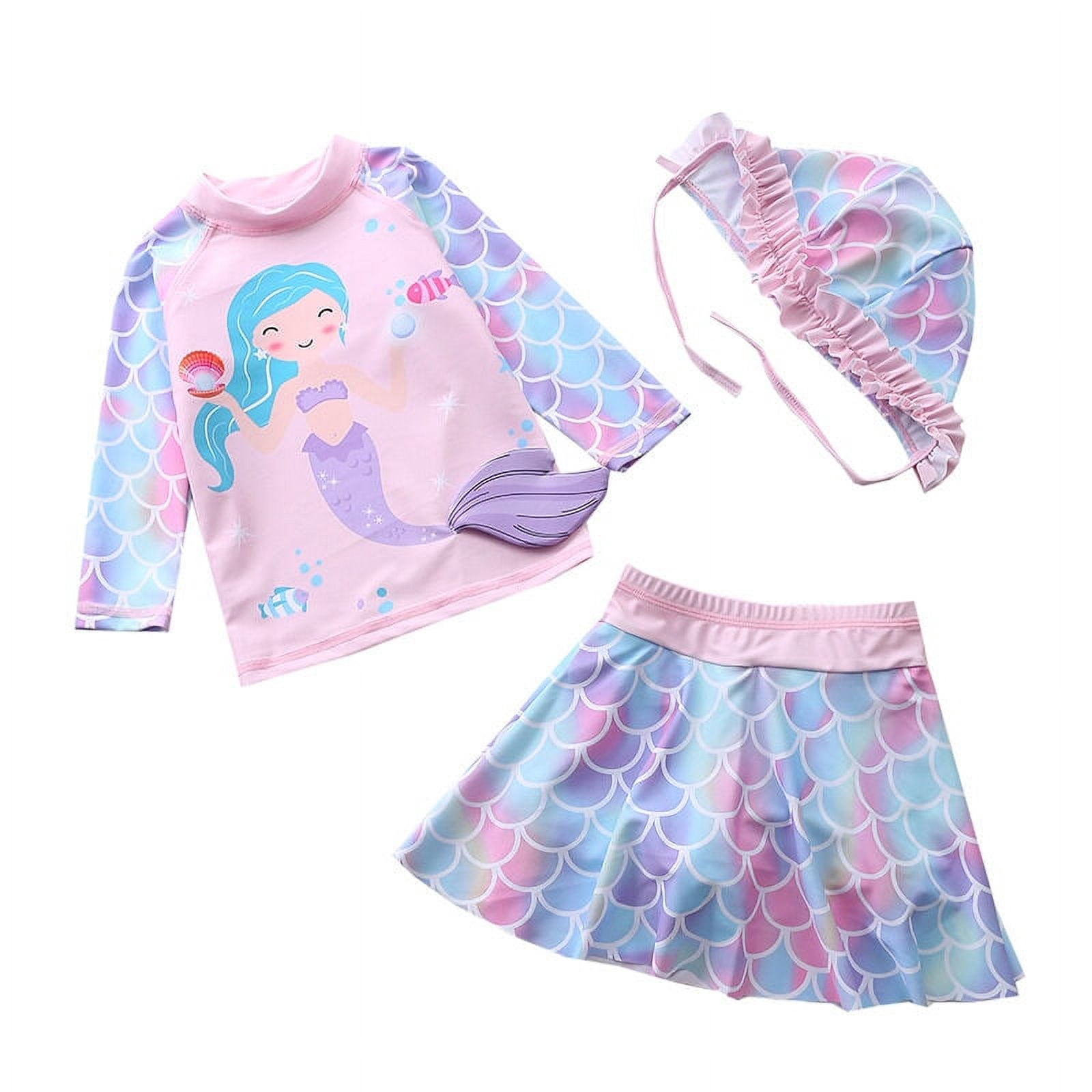 Baby/Toddler Girls Mermaid Swimsuit Rashguard Set Long Sleeve UPF 50+ ,CM25-13YT Size 3T