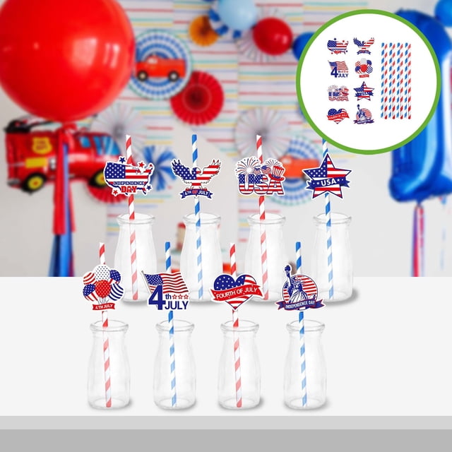 QTOCIO Independence Day Party Decoration Straw Insert Beverage Decoration Straw Insert Label US Day Decoration