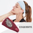 thumbnail image 4 of Crochet Headbands Winter Leaves Pattern with Rhinestones Elastic Head Protector Wide Warm Chunky Hair Accessories for Girls Purplish red, 4 of 8