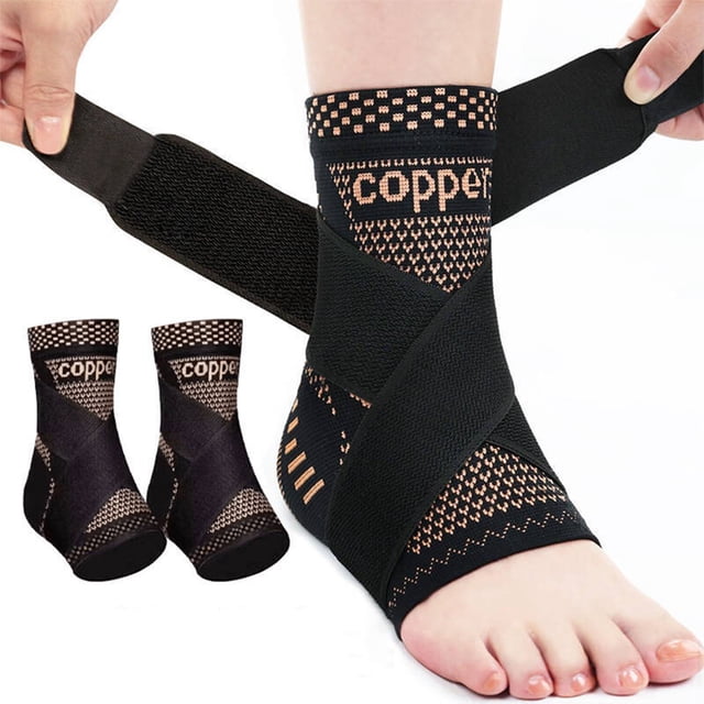 Copper Infused Ankle Support Braces Pair Compression Sleeves for Running Gym Sports Injury Recovery Foot Pain Relief Knitted Nylon Design