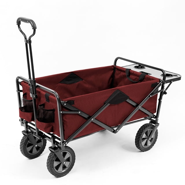 Mac Sports Chariot Utilitaire de Jardin Extérieur Pliable et Rabattable avec Table, Bordeaux