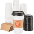 thumbnail image 1 of Tignapoo Eco-Friendly 16oz Disposable Coffee Cups with Lids and Sleeves - 100 Pack, Ideal for Hot Beverages, Office, and Home Use, 1 of 6