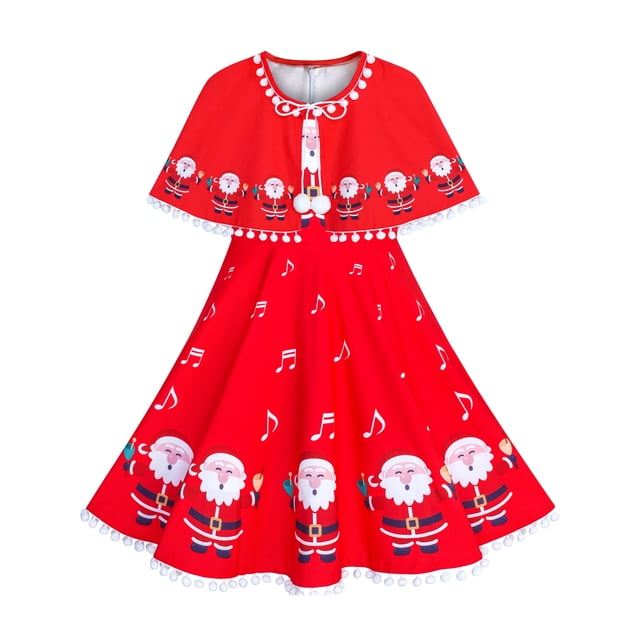 Robe Fille Père Noël Cape Rouge Manteau Noël Nouvel An 7 Ans