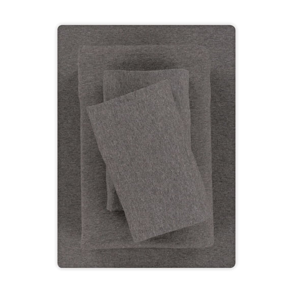 Mainstays – Parure de lit en jersey extra doux, enrichi en coton, pour adulte, Double, anthracite, 4 pièces