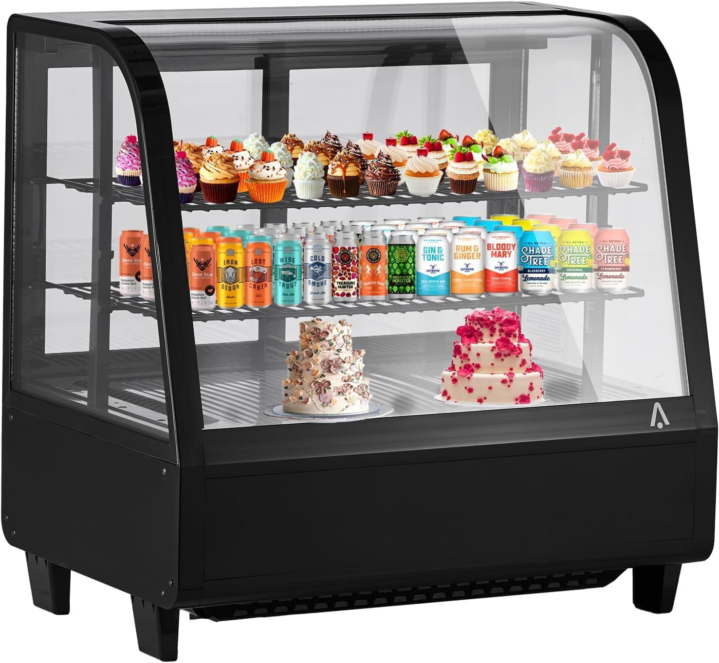 IdealHouse Double Layer Glass Door Display Cake Refrigerator Single Door Merchandiser with Interior LED Lighting Commercial Beverage and Food Cooler Frost-Free Air Cooling for Bakery Cafe Pastry Shop