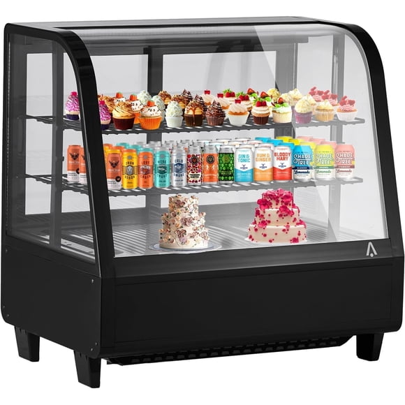 IdealHouse Double Layer Glass Door Display Cake Refrigerator Single Door Merchandiser with Interior LED Lighting Commercial Beverage and Food Cooler Frost-Free Air Cooling for Bakery Cafe Pastry Shop