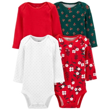 Carter's Baby Girls' 4 Pack L/S Bodysuits, Holiday, 3 Months
