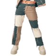 thumbnail image 2 of Women Color Block Jeans Middle Waist Pockets Patchwork Straight Trousers Casual Style Bottoms Green XXL, 2 of 7