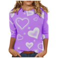 thumbnail image 1 of Chemises de la Saint-Valentin pour Femmes Tendance 2025 Imprimé Cœur Mignon Tunique Grande Taille Décontractée Été Manches 3/4 Blouses Col Rond Décontracté Saint-Valentin Imprimé Amour T-Shirt Manches Trois-Quarts, 1 of 3