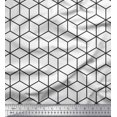 thumbnail image 1 of Soimoi White Silk Fabric Maze Cube Geometric Decor Fabric Printed Yard 42 Inch Wide, 1 of 3
