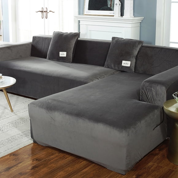 L Shape Sofa Covers for Living Room, New Velvet Fabric Chaise Cushion Slipcover, Stretch Anti-Slip Full Protection Couch Protector for Families with Children Pets Dog Couch Cover