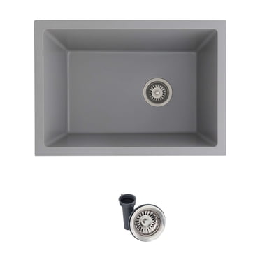 Stylish Dual Mount 25" Gray Composite Granite Single Bowl Utility Sink with Strainer S-825L