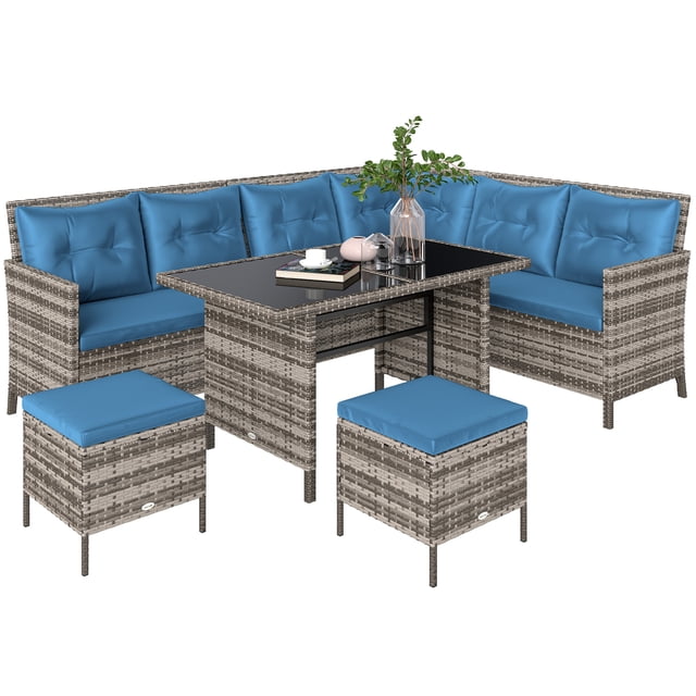 Outsunny 6 Pieces Patio Dining Set Wicker Outdoor Furniture Set