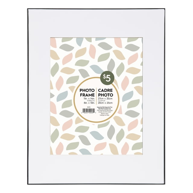 DesignOvation Slimline 11" X 14" Matted to 8" X 10" Black Picture Frame