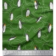 thumbnail image 1 of Soimoi Green Silk Fabric Penguin Ocean Print Sewing Fabric Yard 42 Inch Wide, 1 of 3
