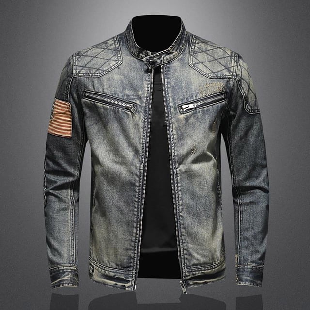 RKSTN Jackets for Men Fall Fashion Solid Color Button Pocket Slim Fashion Casual Work Denim Jacket Mens Coats