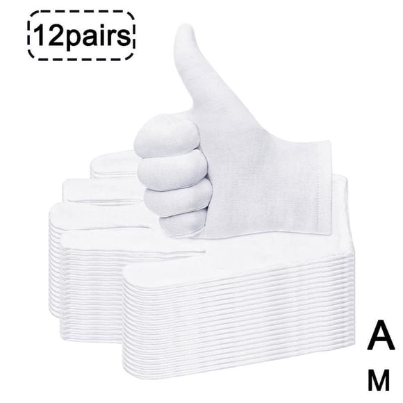 12 pairs White Cotton Gloves For Gardening, Dry Hands, Men, Women, Liners F1W5