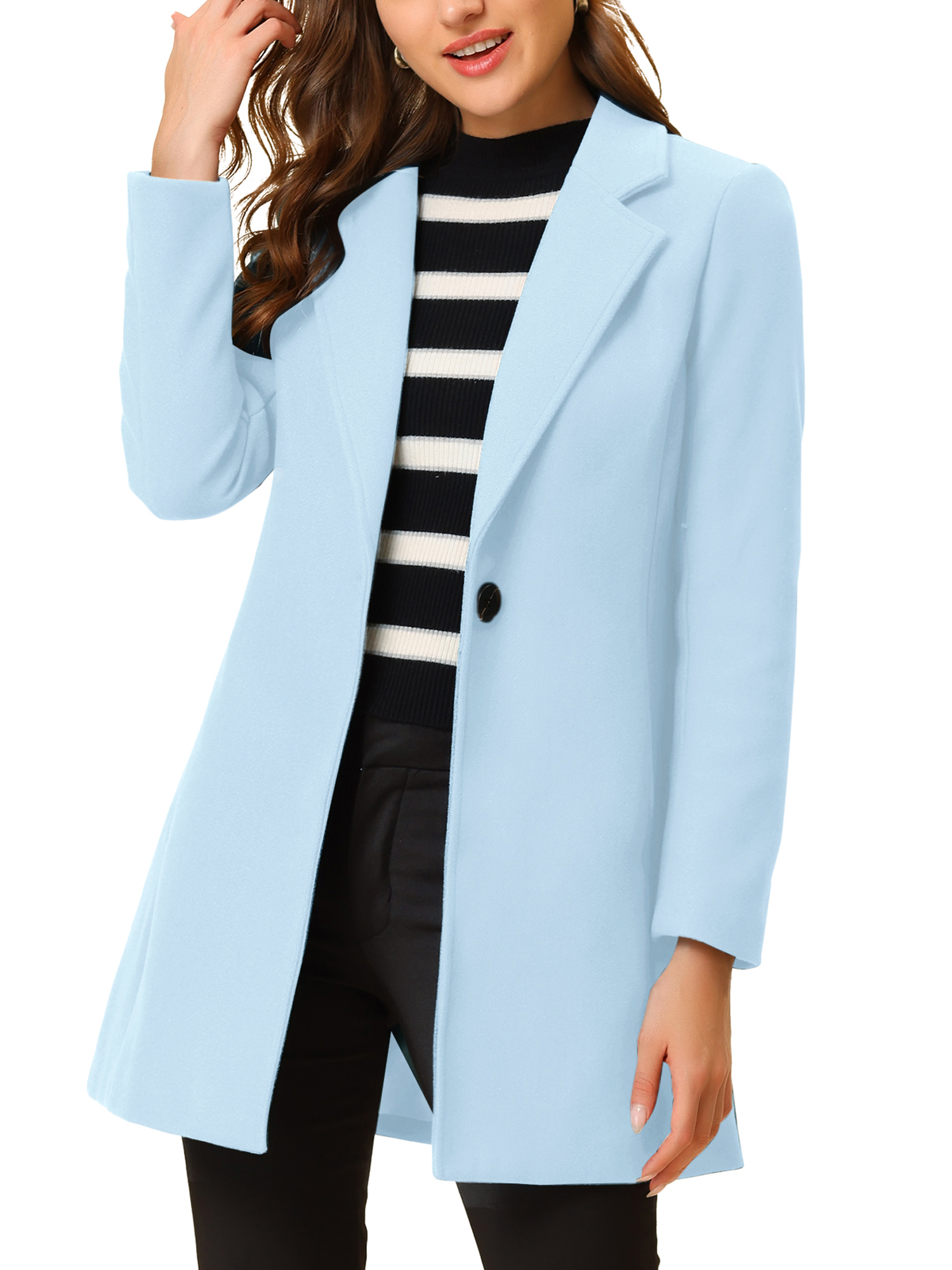 INSPIRE CHIC Women's Classic Notched Lapel Long Sleeve Longline Overcoat