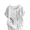 thumbnail image 3 of QATAINLAV T-Shirts à Manches Courtes pour Femmes Mode T-Shirts à Imprimé Papillon Hauts Décontractés Coupe Ample Col Rond Blouse en Lin Tenues d'Été de Plage Hoy Oferta Flash Blanc TTG, 3 of 5