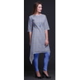 thumbnail image 4 of Bimba Hauts Kurti Asymétriques Bleus à Imprimé Floral Camélias Épanouies et Roses pour Femmes Robe d'Été Indienne Tunique XXX-Large, 4 of 6