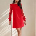 thumbnail image 1 of Ovzne Robes Grande Taille pour Femmes Rondes Robe Unie Col Rond en Maille Perspective Manches Longues Robe de Printemps Manches Longues en Liquidation, 1 of 7