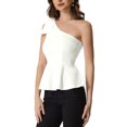 thumbnail image 4 of INSPIRE CHIC Women's One Shoulder Bow Ruffled Elegant Peplum Top S White, 4 of 6