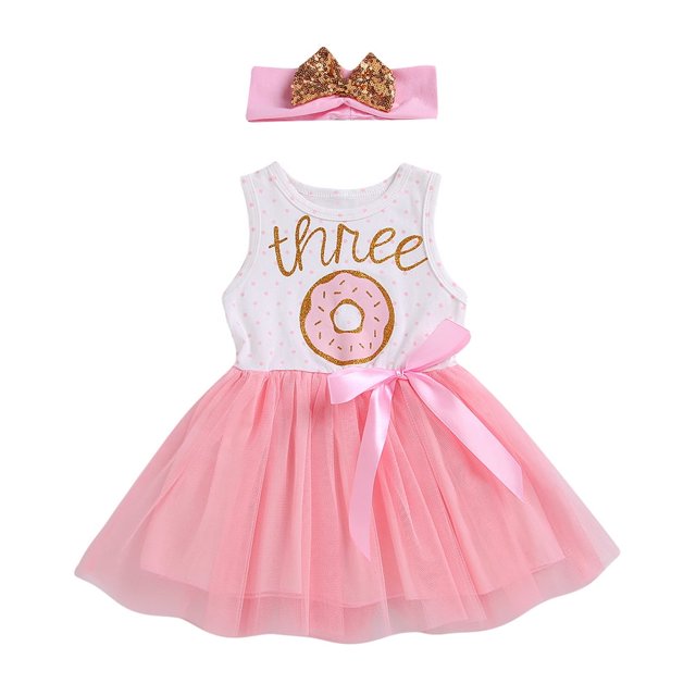 Baby Girls Birthday Dress One/Two/Three Letter Mesh Splicing Tutu Skirt +Bow Headband